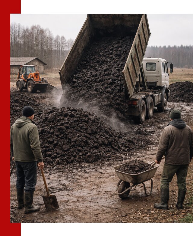 Доставка низинного торфа с разгрузкой и доставкой в Великом Устюге